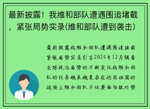 最新披露！我维和部队遭遇围追堵截，紧张局势实录(维和部队遭到袭击)