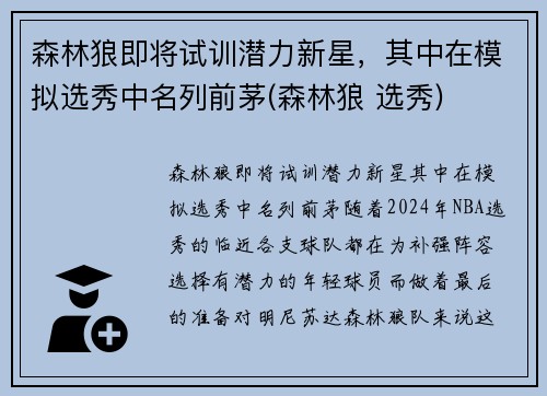 森林狼即将试训潜力新星，其中在模拟选秀中名列前茅(森林狼 选秀)